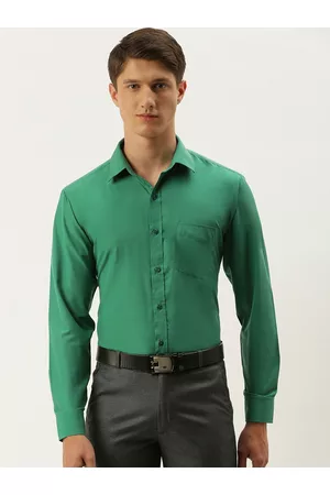 English Navy Men Green Slim Fit Solid Formal Shirt