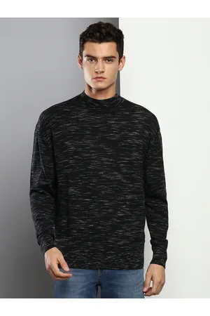 Calvin Klein Men Black Speckled Printed Pullover Sweaters
