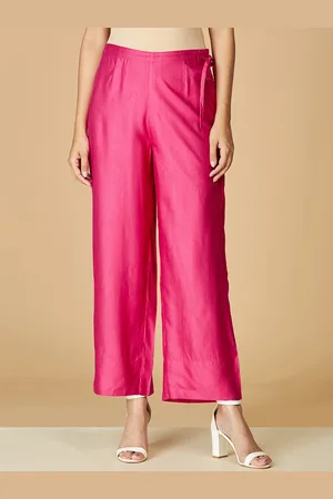 Fabindia Women Fuchsia Comfort Straight Fit Pleated Trousers