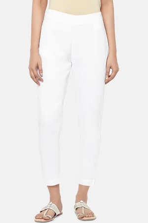 Pantaloons Women White Solid Regular Trousers