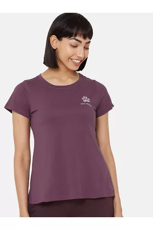 Soie Women Purple Solid Lounge T-shirt