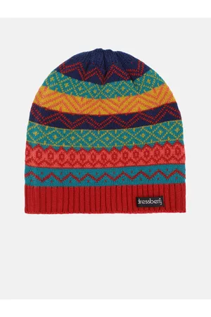 DressBerry Women Red & Navy Blue Self Design Acrylic Beanie