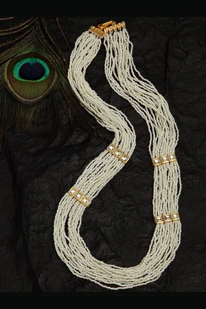 DUGRISTYLE Gold & White Sterling Silver Kundan & Pearls Layered Necklace