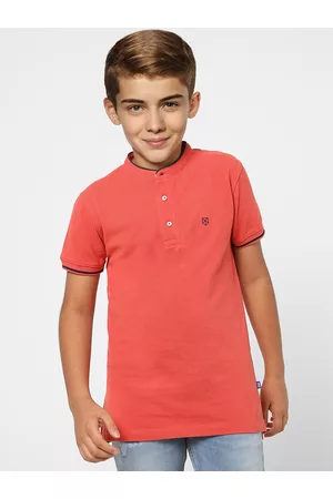 JACK & JONES Boys Mandarin Collar Cotton T-shirt