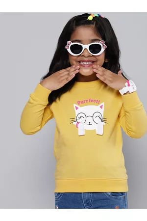 HERE&NOW Girls Yellow Printed Sweatshirt