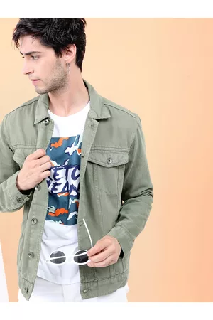 LocoMotive Men Olive Green Solid Jacket