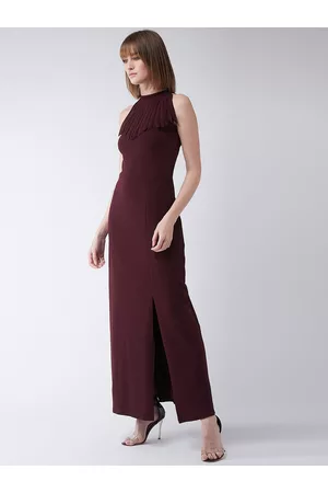 Miss Chase Women Maroon Solid Maxi Dress