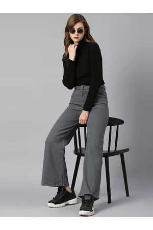High Star Women Grey Wide Leg High-Rise Stretchable Jeans
