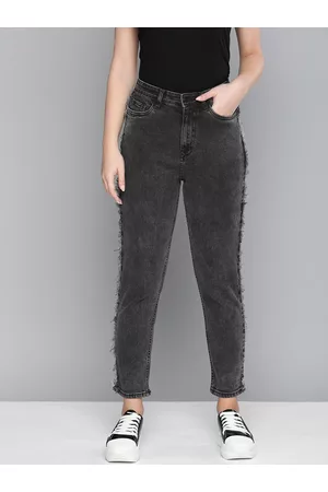 HARVARD Women Black Boyfriend Fit Mid-Rise Clean Look Stretchable Jeans