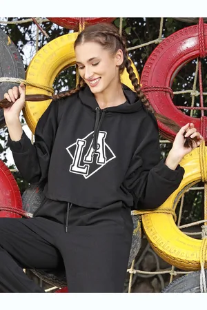 Sera Women Black Printed Hooded Sweatshirt