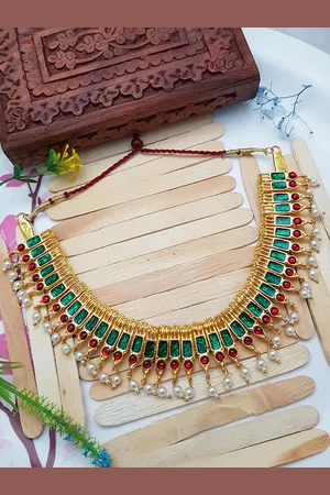 GRIIHAM Gold-Toned & Green Gold-Plated Necklace