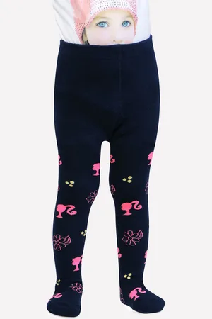 Bonjour Girls Navy Blue Barbie Printed Anti-Odour Cotton Tights