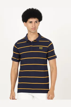 Lee Men Blue Striped Polo Collar Slim Fit T-shirt