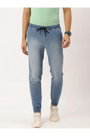 IVOC Men Blue Slim Fit Light Fade Cuffed Hem Stretchable Joggers