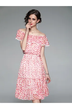 JC Collection Women White & Red Off-Shoulder Fit And Flare Dress