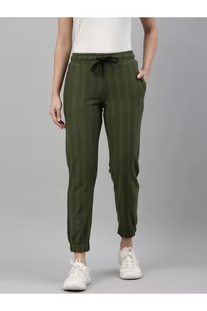 Campus Women Green & White Striped Cotton Active Joggers