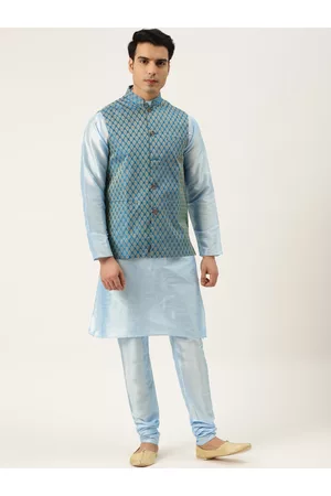 SOJANYA Men Blue Kurta with Churidar & Nehru Jacket