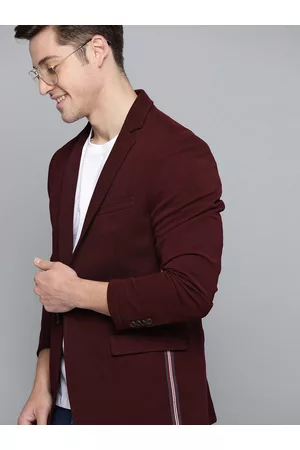 Mast & Harbour Men Burgundy Regular Fit Solid Single-Breasted Casual Blazer
