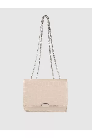 Lino Perros Women Off White Croc Textured Structured Shoulder Bag