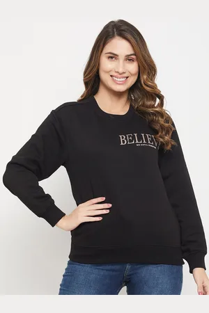 MADAME Women Printed Round Neck Cotton Sweatshirt