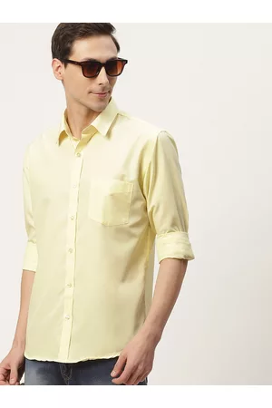 English Navy Men Yellow Classic Slim Fit Casual Shirt