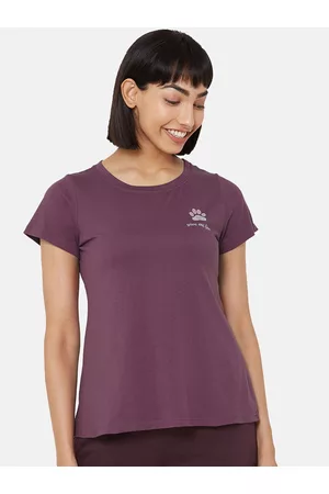 Soie Women Purple & Blue Solid Lounge T-shirt