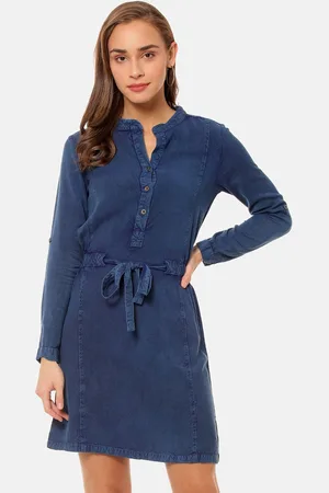 Campus Women Navy Blue Solid Fit and Flare Dress