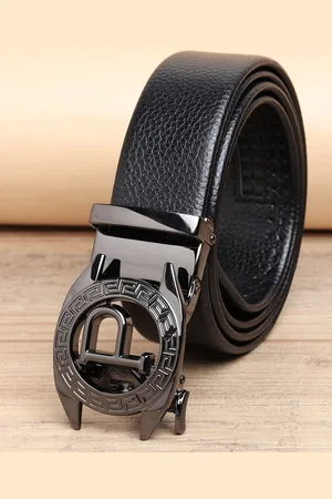 ZORO Men Black PU Alphabet Letter Lock Belt