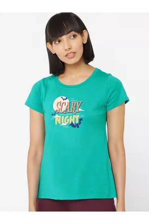 Soie Women Teal Green Printed Lounge T-Shirt