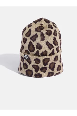 YK Girls Beige & Brown Leopard Self-Design Beanie