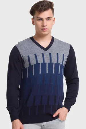 ColorPlus Men Blue & Grey Printed Pullover