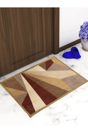 Athom Trendz Set Of 3 Beige & Maroon Geometric Printed Anti-Skid Rectangular Door Mats