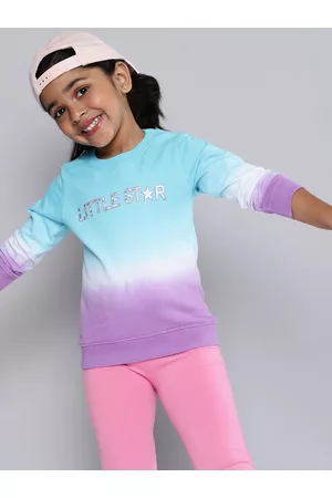 HERE&NOW Girls Blue & Purple Colourblocked Pure Cotton Sweatshirt