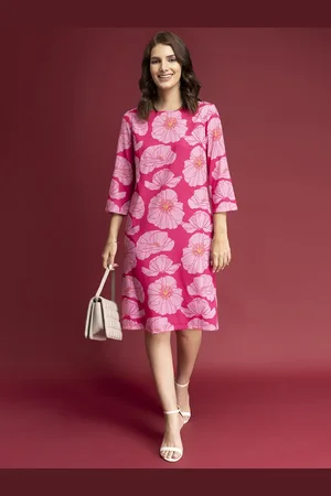 FableStreet Women Fuchsia Floral Formal Midi Dress