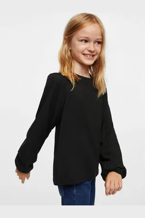 MANGO Girls Solid Puff Sleeves Sustainable T-shirt