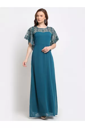 La Zoire Woman Turquoise Blue Embellished Georgette Maxi Dress