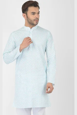 DEYANN Men White & Blue Printed Kurta