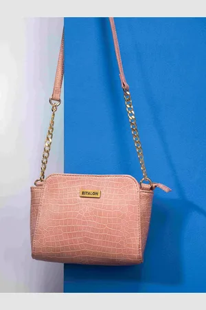 Estalon Pink Textured PU Structured Sling Bag with Chain Strap