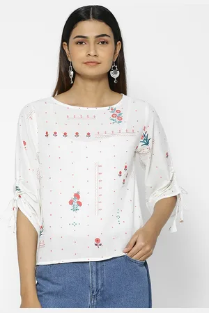 Saaki Women Off-White & Red Floral Printed Embroidered Top