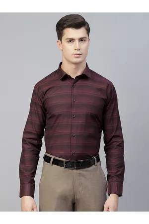 MANQ Men Maroon Smart Horizontal Stripes Striped Semiformal Shirt