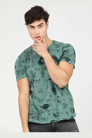 LocoMotive Men Olive Green Round Neck Slim Fit T-shirt