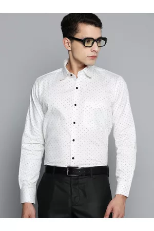 DENNISON Men White Smart Polka Dots Printed Formal Shirt