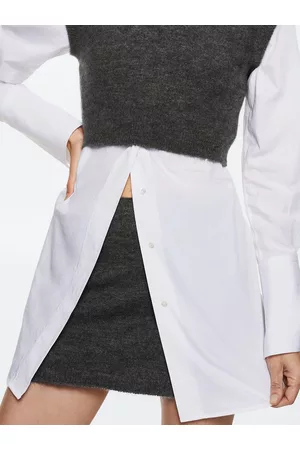 MANGO Women Charcoal Grey Straight Mini Sustainable Woolen Skirt