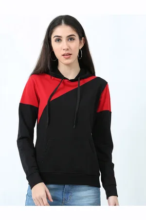 Fleximaa Women Colourblocked Hooded Cotton Sweatshirt