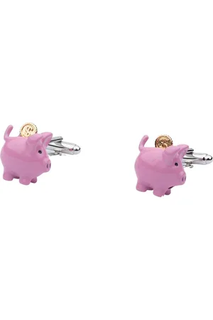 The Tie Hub Men Silver-Toned & Pink Quirky Cufflink