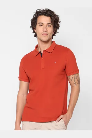 Celio Men Red Cotton Solid Polo Collar T-shirt