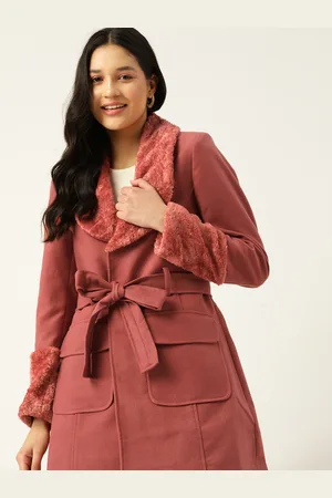 DressBerry Women Faur Fur Trim Longline Overcoat with Belt