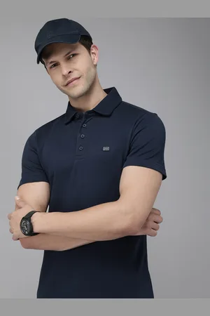 The Bear House Men Navy Blue Polo Collar Pure Cotton Slim Fit T-shirt