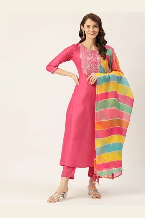 MissKurti Women Fuchsia Ethnic Motifs Embroidered Gotta Patti Kurta with Trousers & With Dupatta
