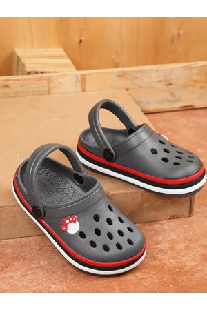 ABROS Shoes Unisex Kids Grey & Red Rubber Clogs